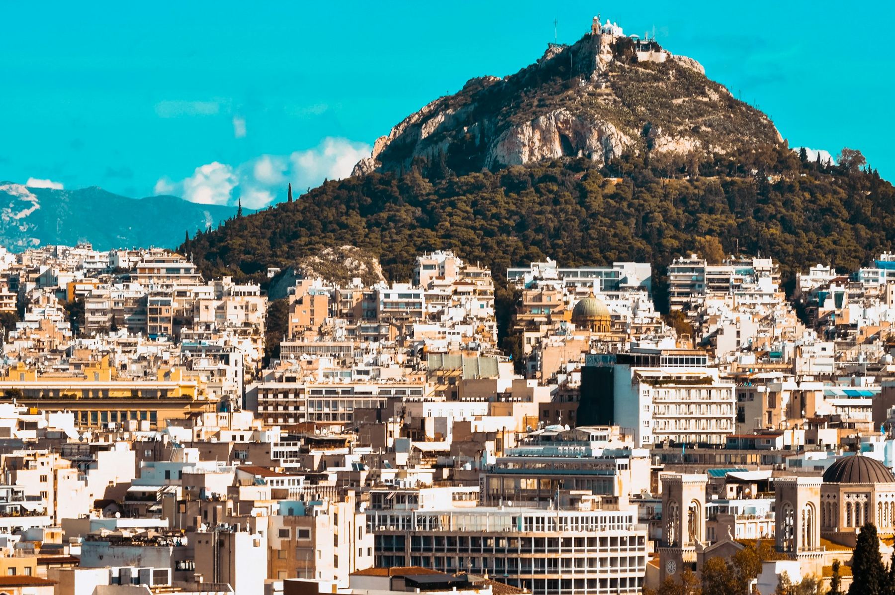 Apartment buildings below Lycabettus Hill in Athens